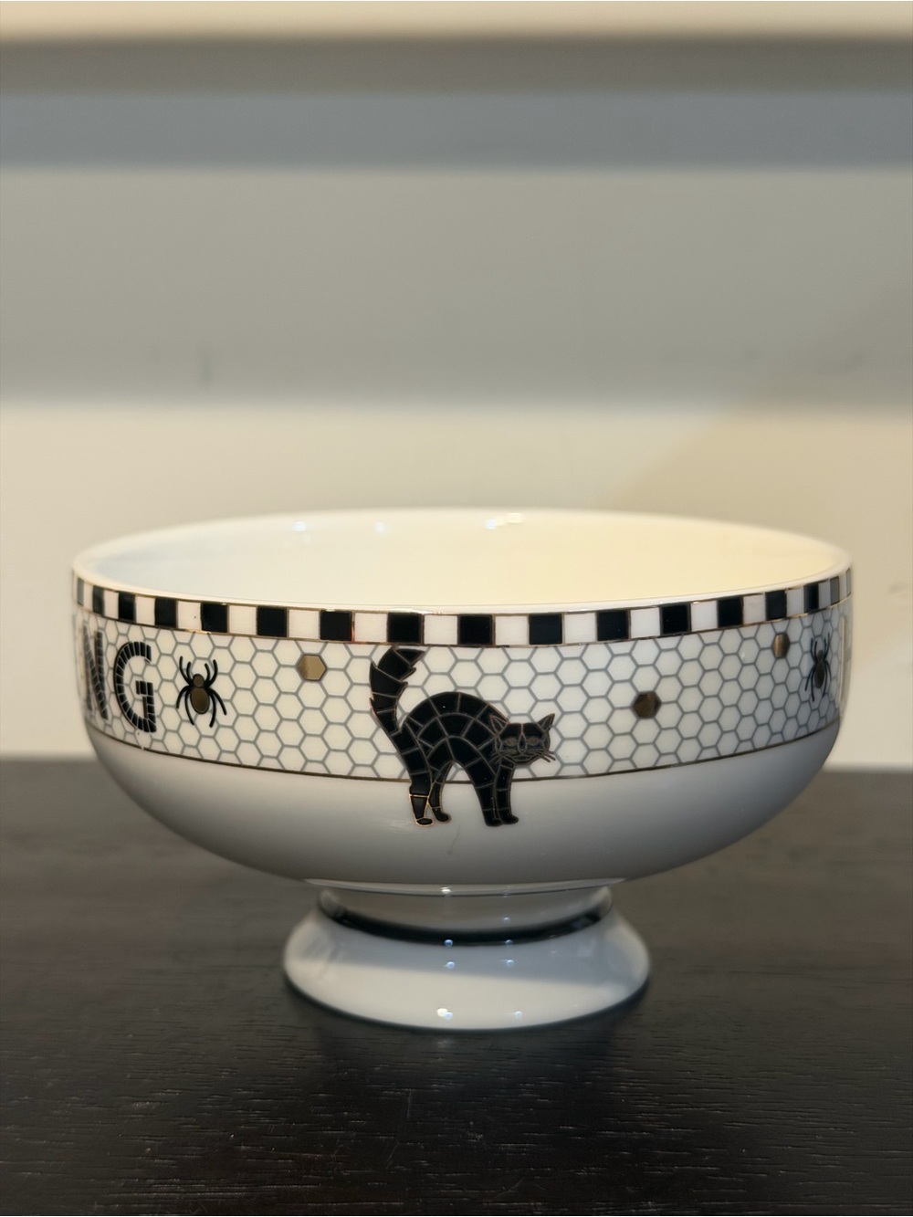Anthropologie Bistro Tile Stoneware Gold Accent Halloween ‘Witching Hour’ Bowl - Picture 3 of 7